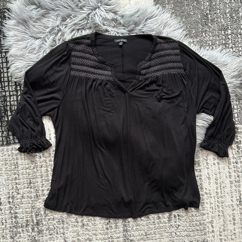 Lane Bryant Womens‎ 3/4 Sleeve Black Tunic Top Plus Boho Blouse Size 22/24